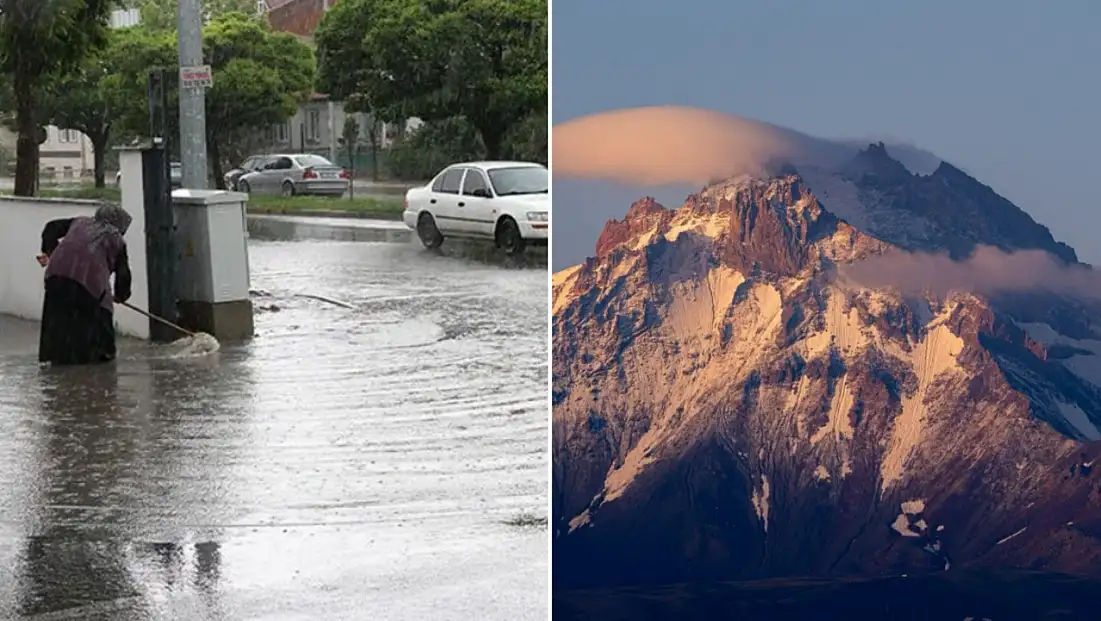 Kayseri’de yağmur, Erciyes’te kar: İki mevsim bir arada