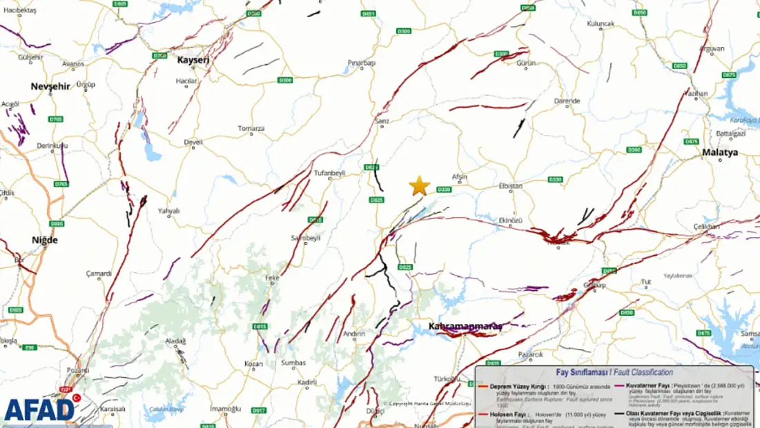 Kayseri'ye 120 km uzaklıkta deprem