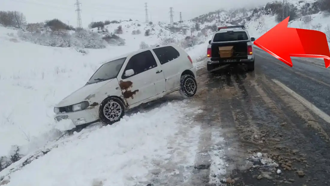 Kayseri'de ekiplerin tabut yüklü araçla kurtarma çalışması dikkat çekti