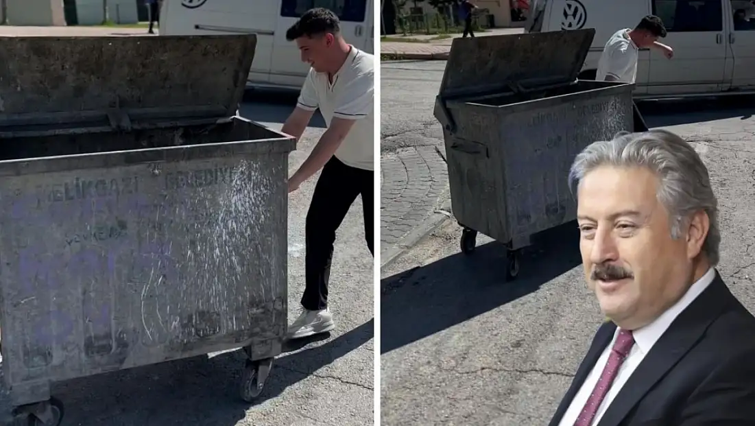Melikgazi Belediyesi’nin çöp konteynerini götürdü! Videosuna Başkan’dan yorum geldi