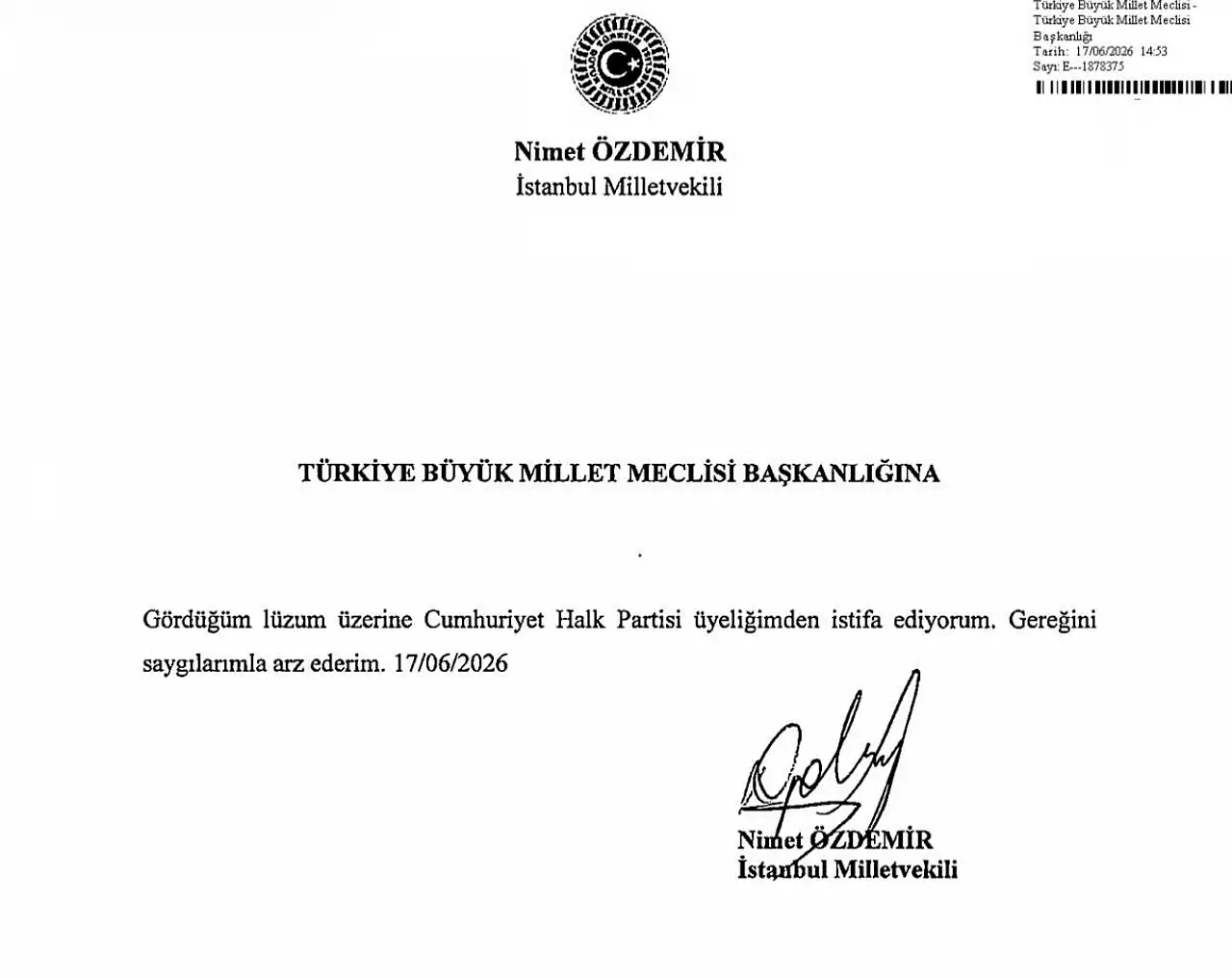 Kayserili CHP Milletvekili istifa etti!