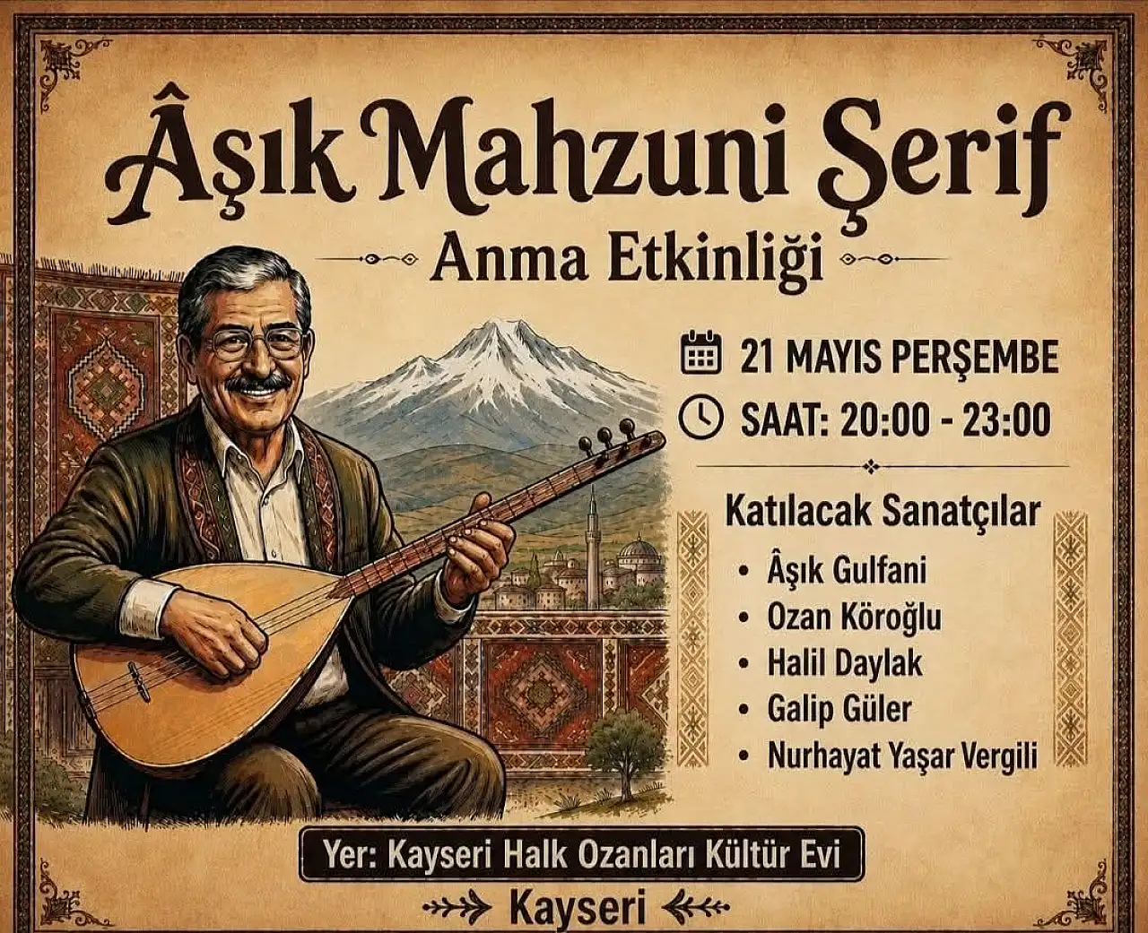 Mahzuni Şerif'in türküleri Kayseri'de yankılanacak