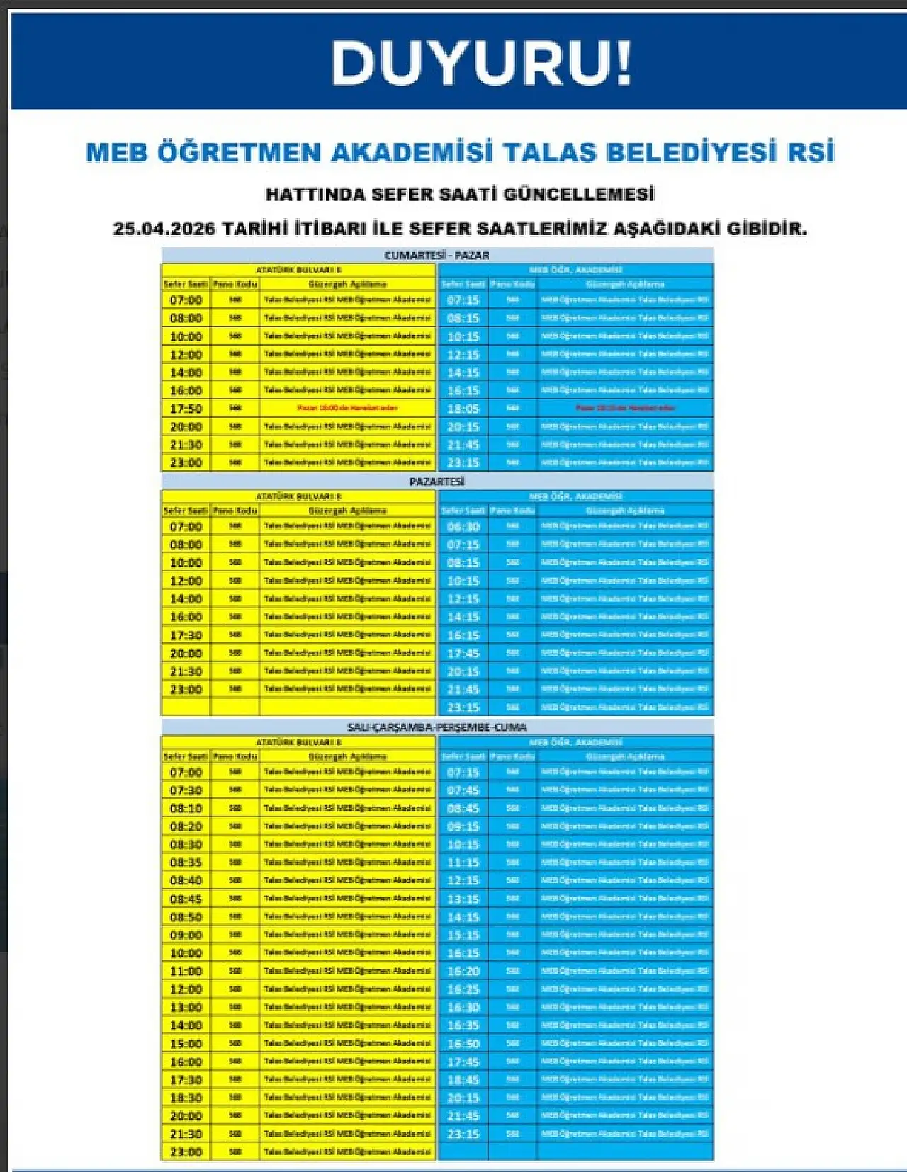 Kayseri'de ulaşımda yeni güncelleme: Sefer saatleri değişti!
