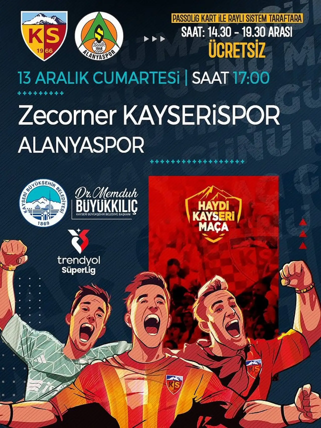 Kayseri'de bugün ulaşım 5 saat ücretsiz