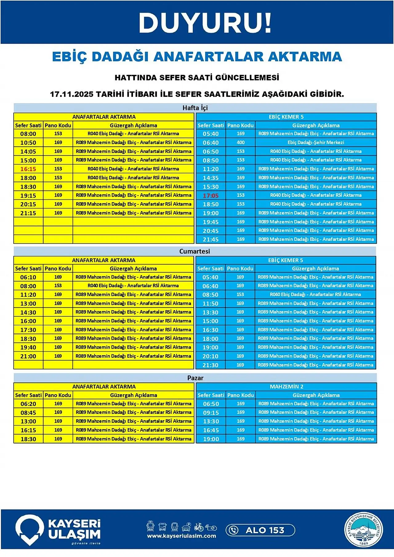 Vatandaşlar dikkat! Sefer saatleri değişti