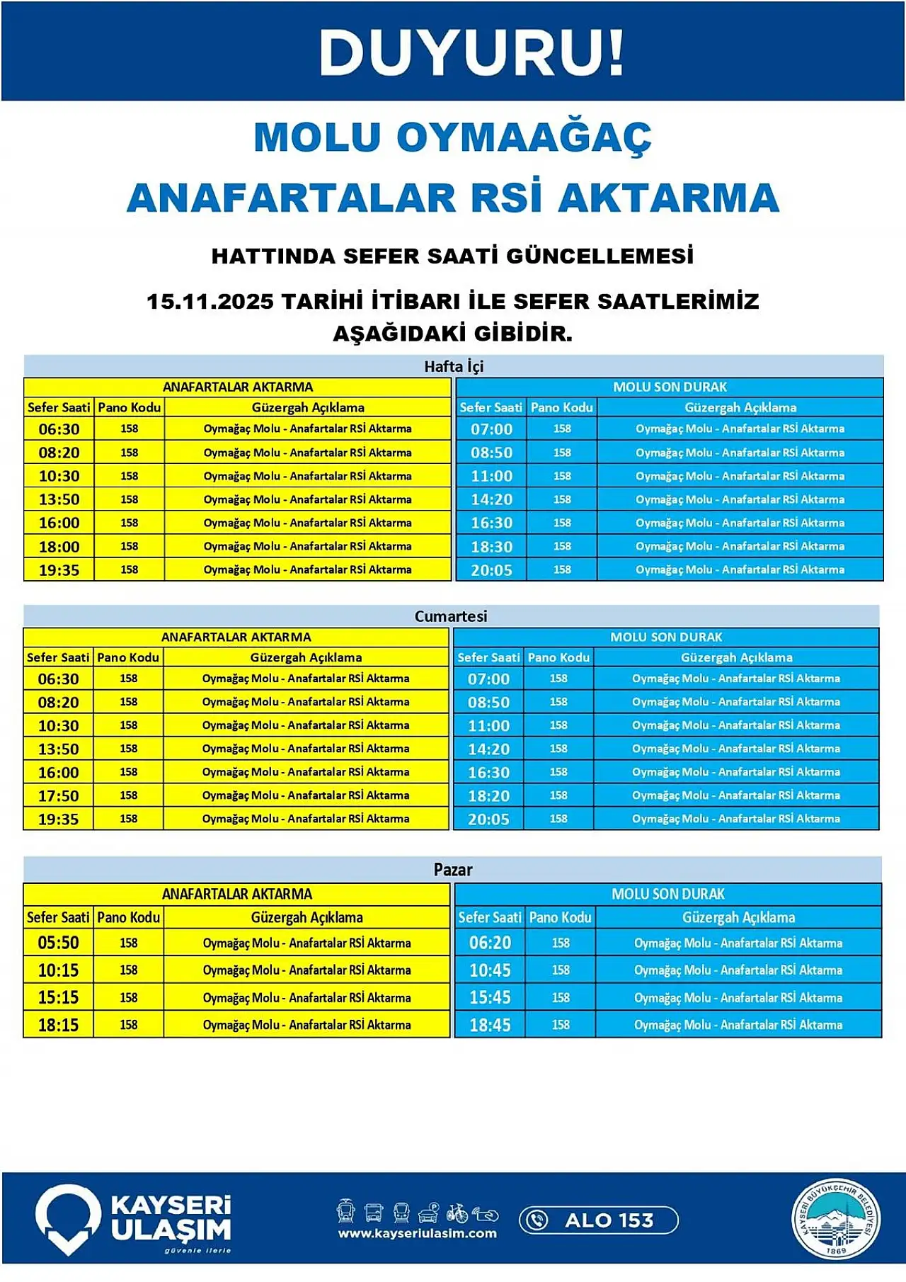 Vatandaşlar dikkat! Sefer saatleri değişti