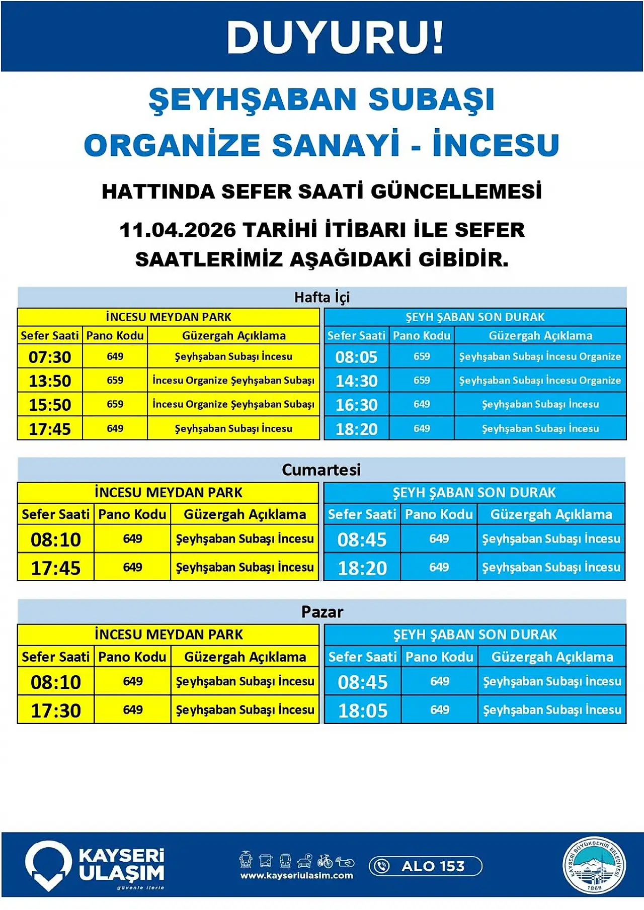 Kayseri'de toplu taşımada yeni dönem başladı! Hatlar ve saatler değişti