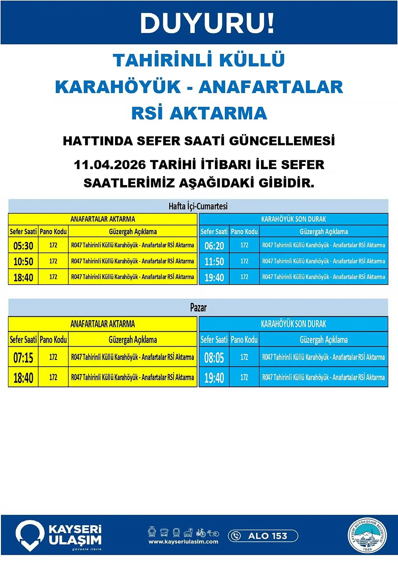 Kayseri'de toplu taşımada yeni dönem başladı! Hatlar ve saatler değişti