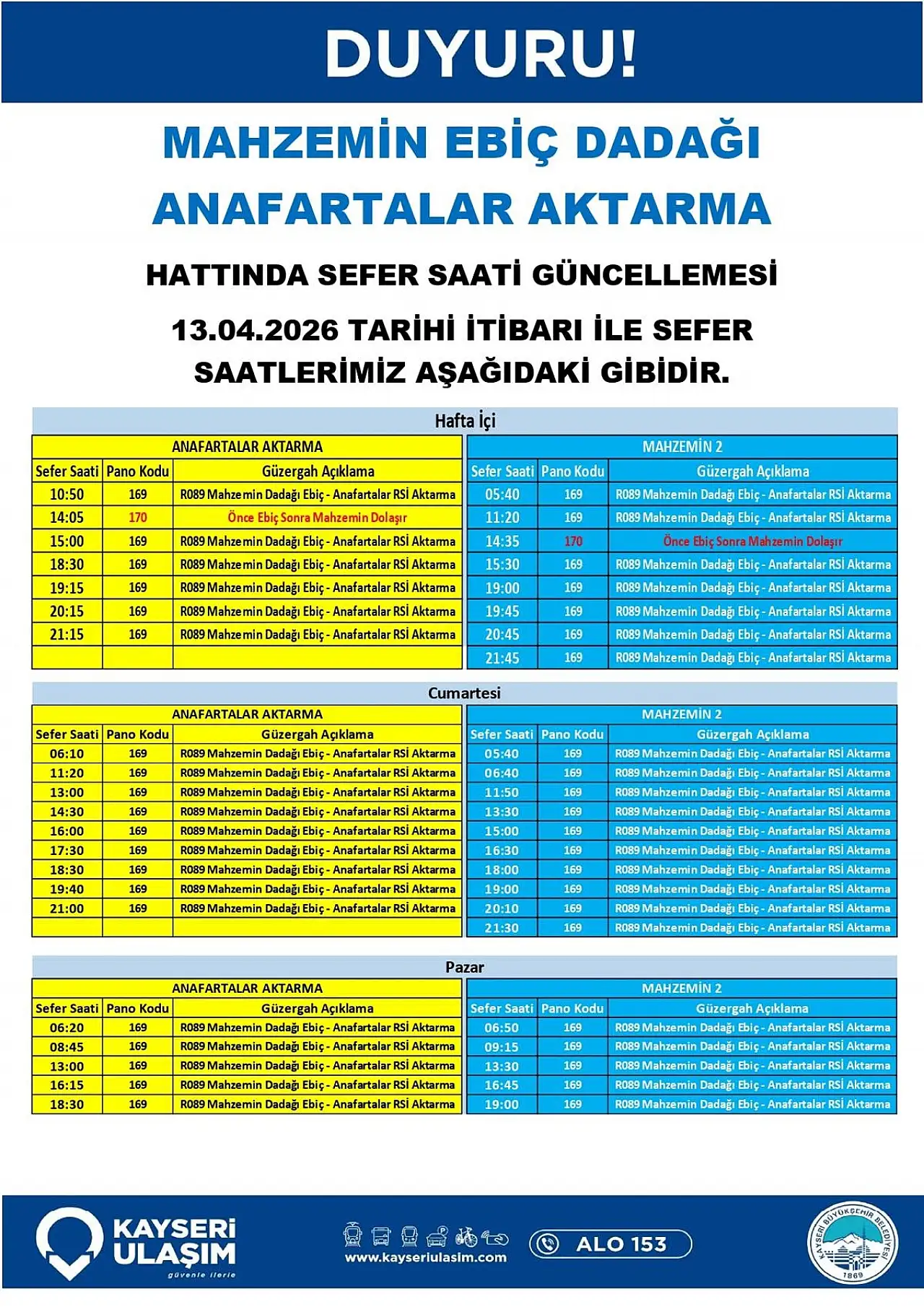 Kayseri'de toplu taşımada yeni dönem başladı! Hatlar ve saatler değişti