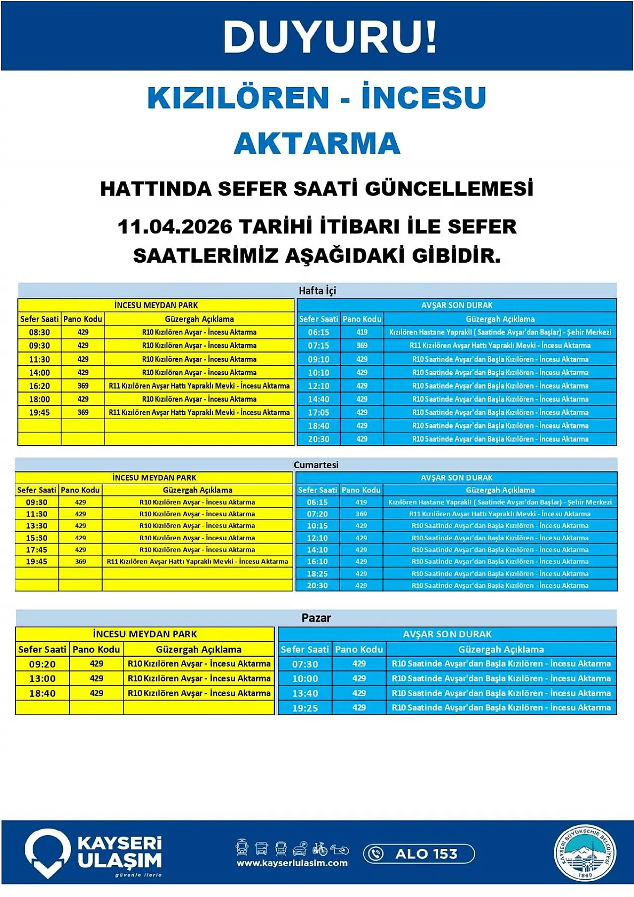 Kayseri'de toplu taşımada yeni dönem başladı! Hatlar ve saatler değişti
