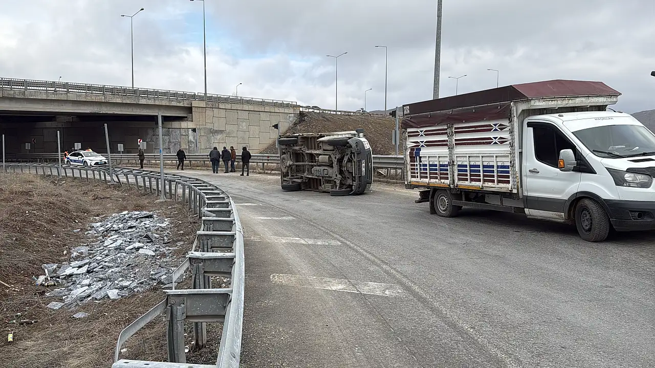 Kayseri karayolunda kamyonet devrildi! Hayvanlar yola savruldu