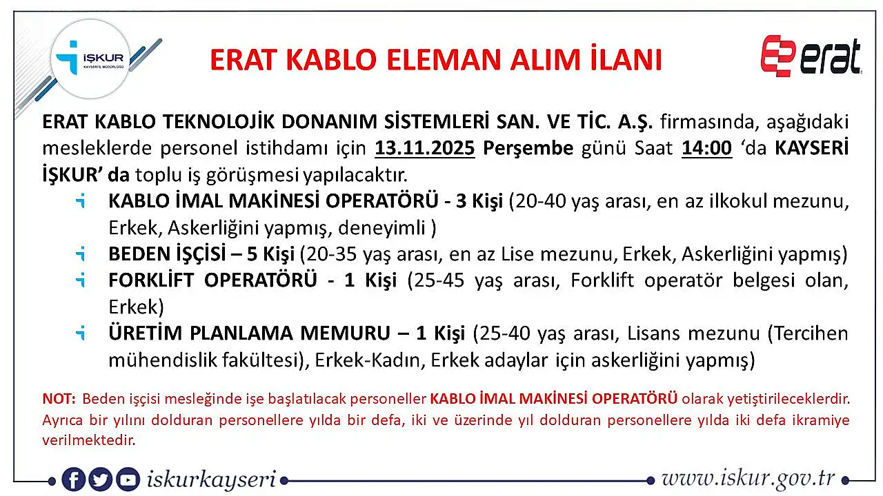 Kayseri'de iş fırsatı! İlandaki not dikkat çekti