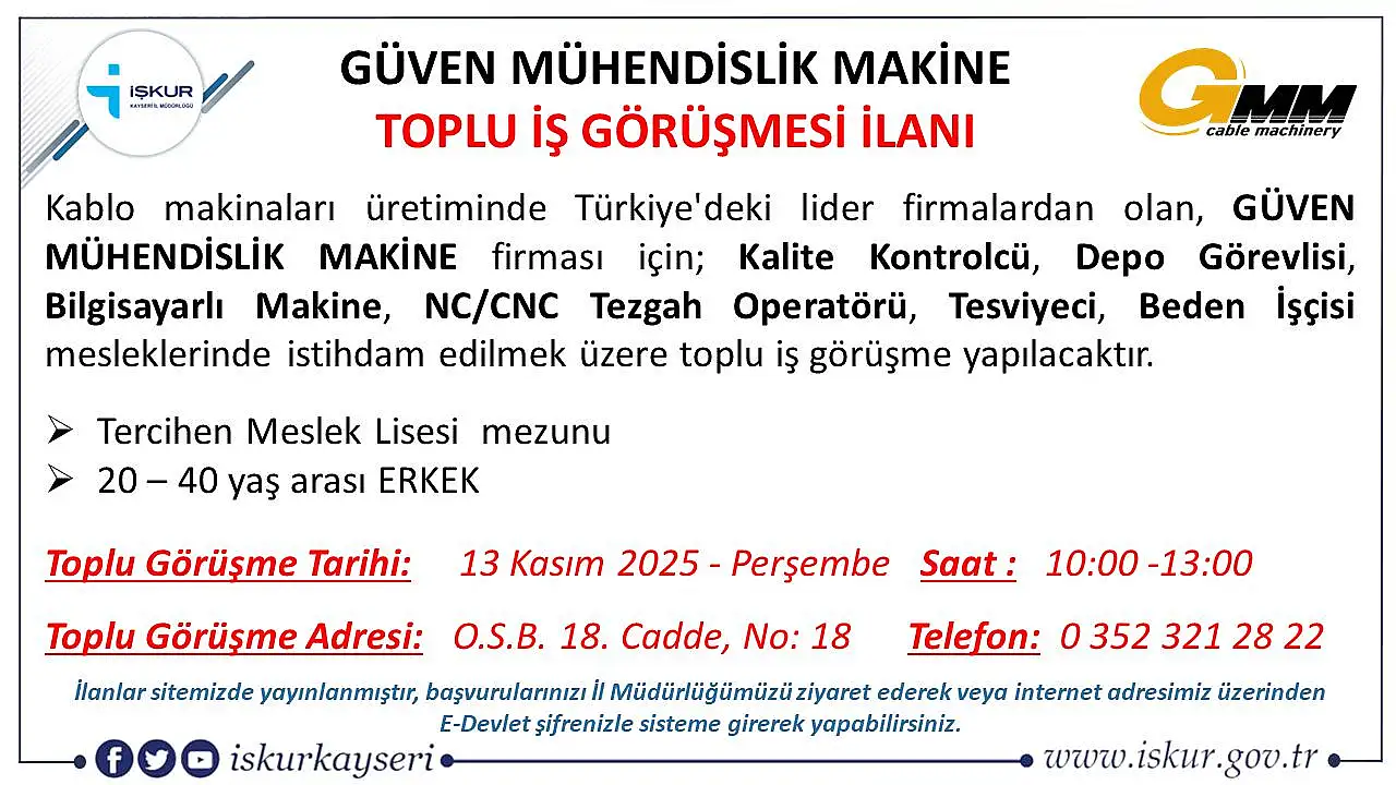 Kayseri'de OSB'deki o firma personel alacak! Görüşmeler 4 saat sonra başlayacak
