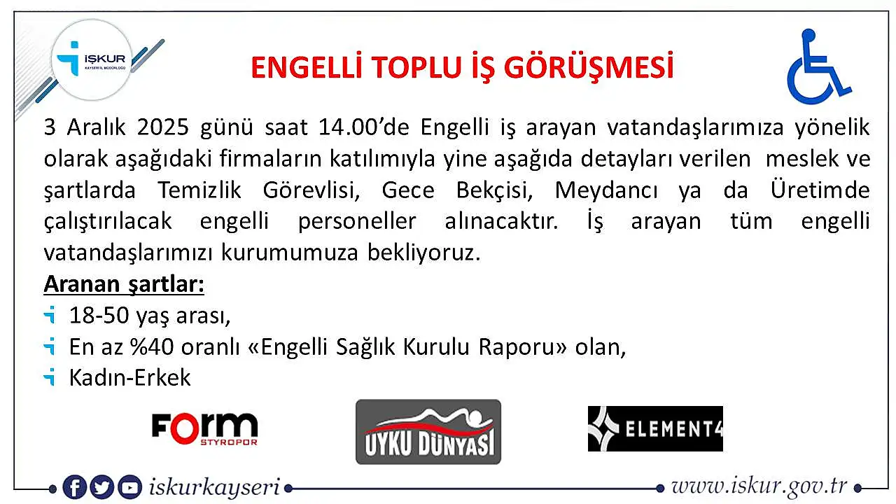 Kayseri'de iş arayanlar için büyük fırsat! Yarın iş görüşmeleri yapılacak