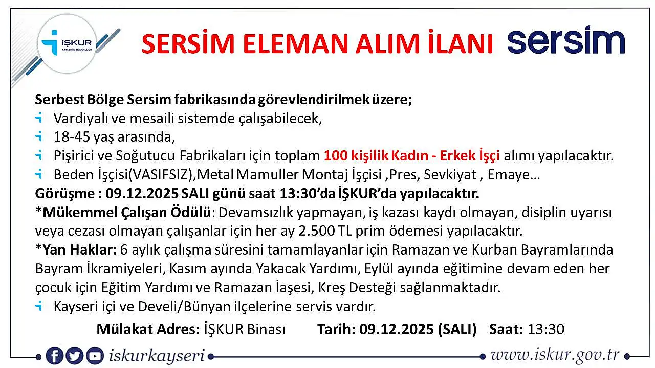 Kayseri'de iş arayanlar müjde! 2 firma personel alacak