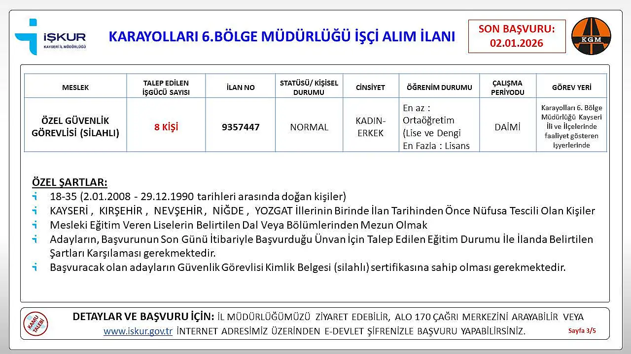 Karayolları Kayseri'de personel alacak! İşte aranan şartlar...