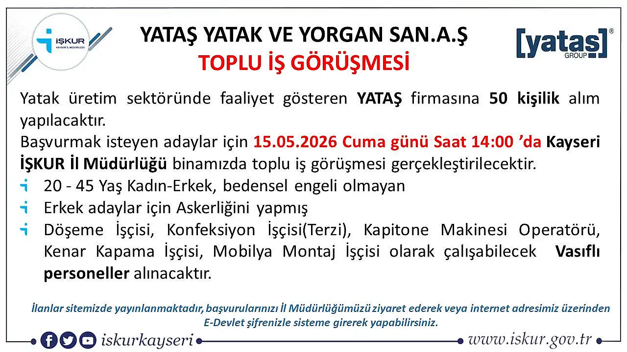 İş arayanlar için fırsat! Kayseri'nin köklü firması personel alacak