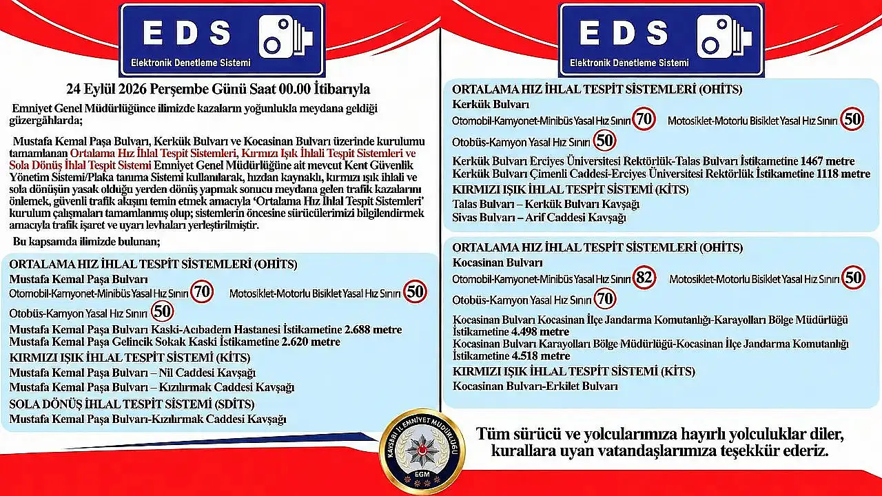 Sürücüler dikkat! Kayseri'de gece yarısı devreye giriyor