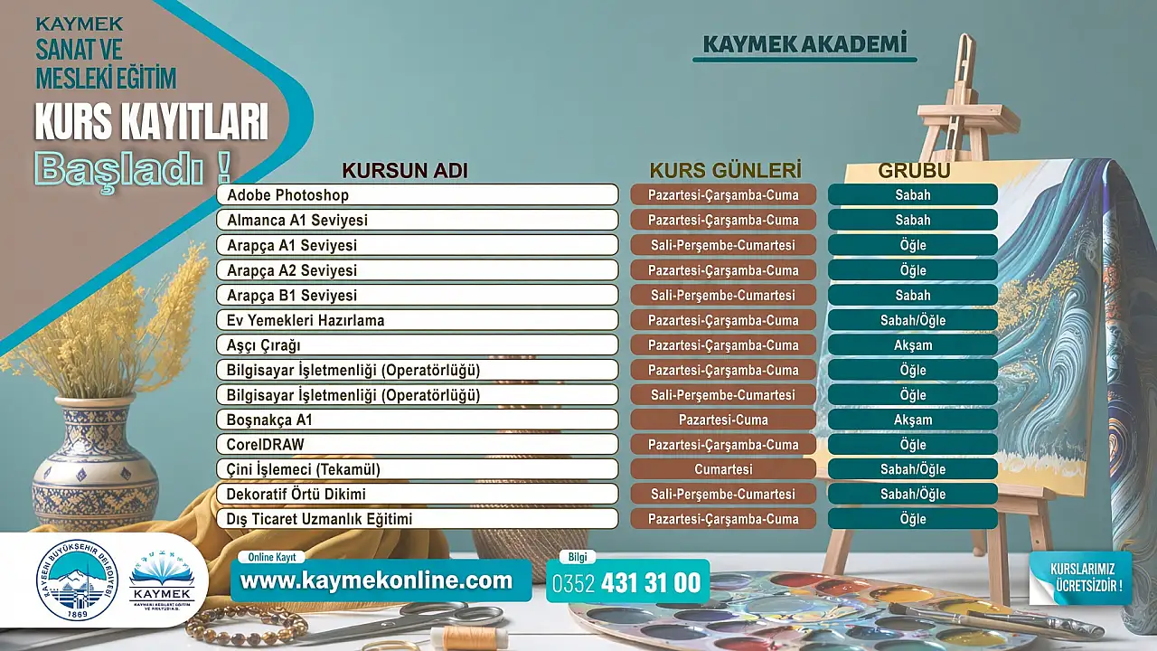 Kayseri'de ücretsiz kurs fırsatı! KAYMEK kayıtları başladı