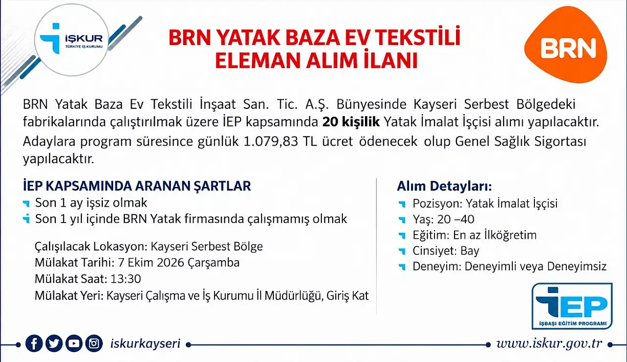 Kayseri'de 20 kişilik yeni iş fırsatı! İşte tüm şartlar