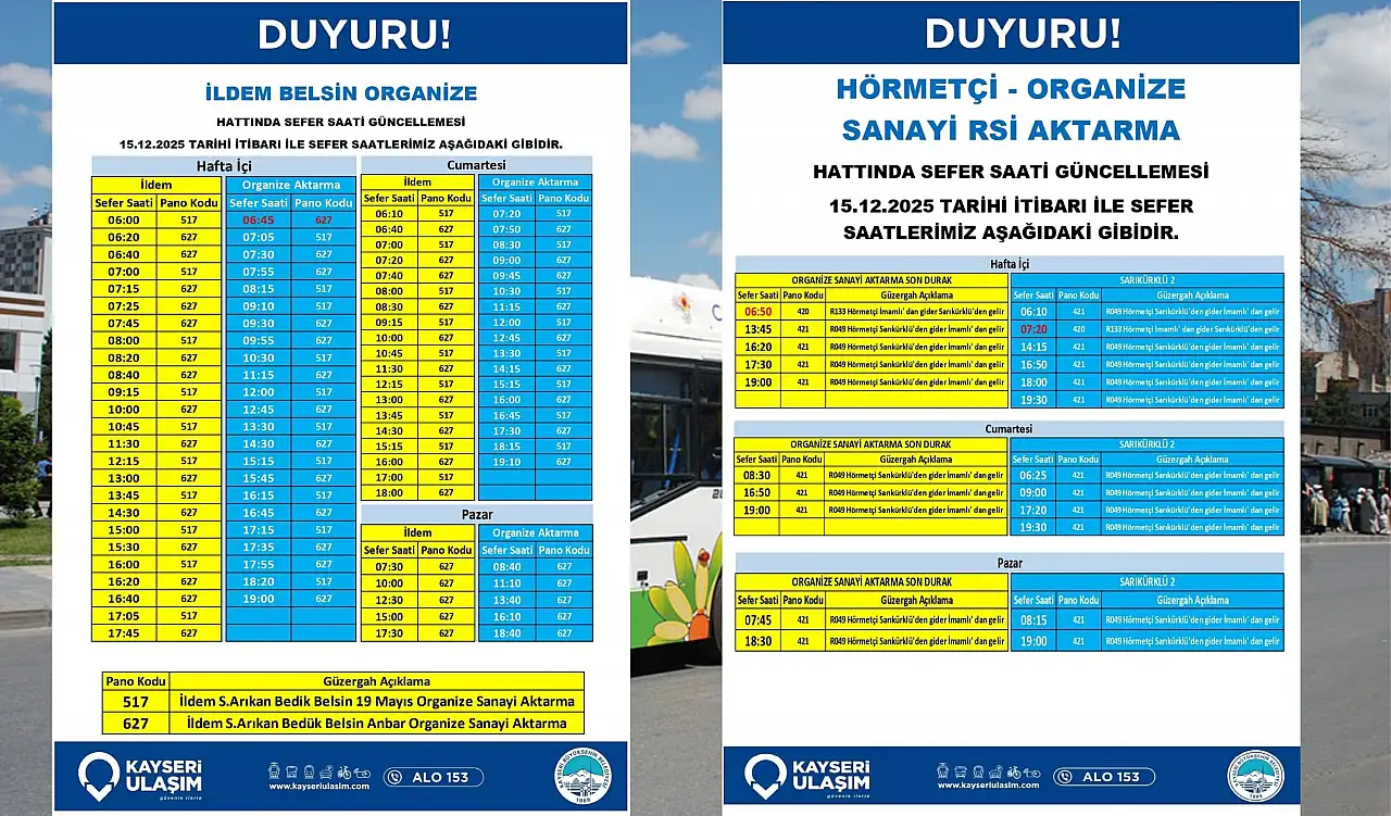 13 Aralık'tan itibaren bazı hatlarda sefer saatleri güncellendi