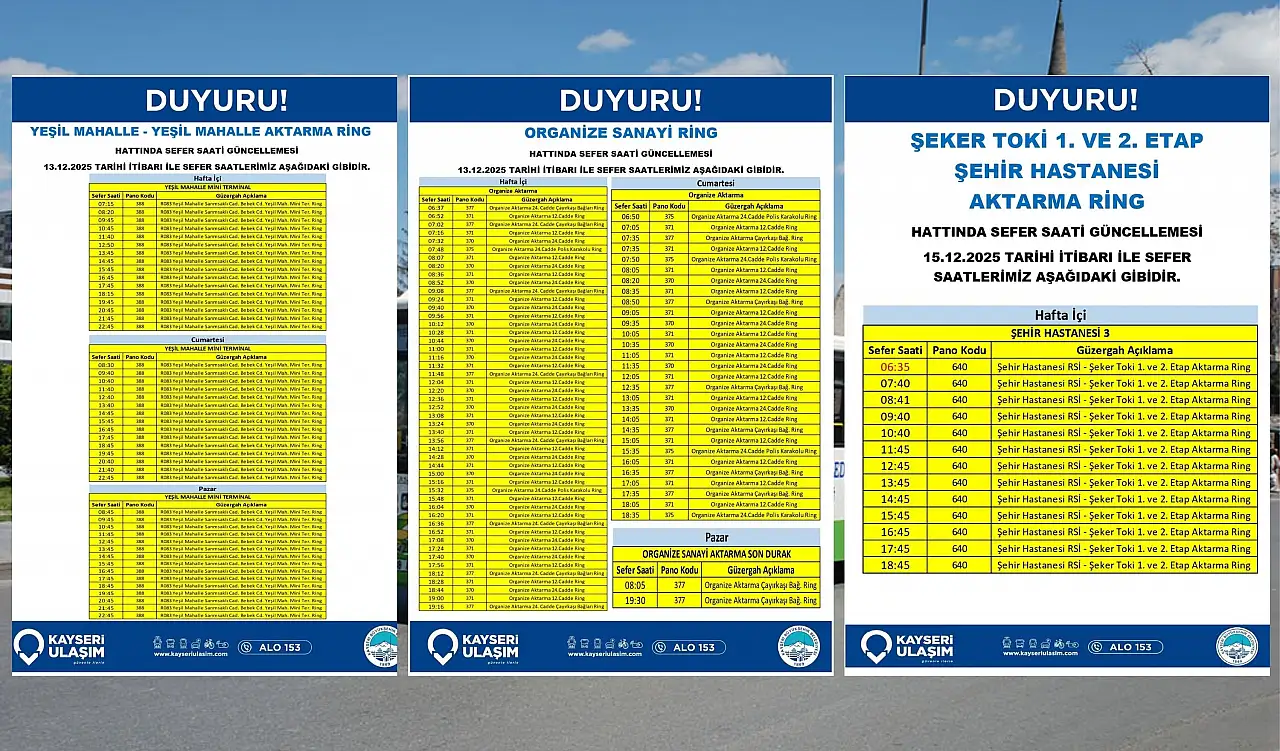 13 Aralık'tan itibaren bazı hatlarda sefer saatleri güncellendi