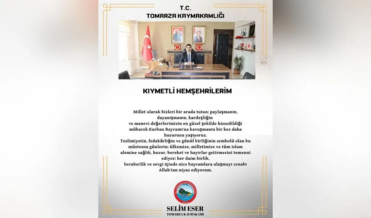 Tomarza Belediyesi'nden bayram mesajı