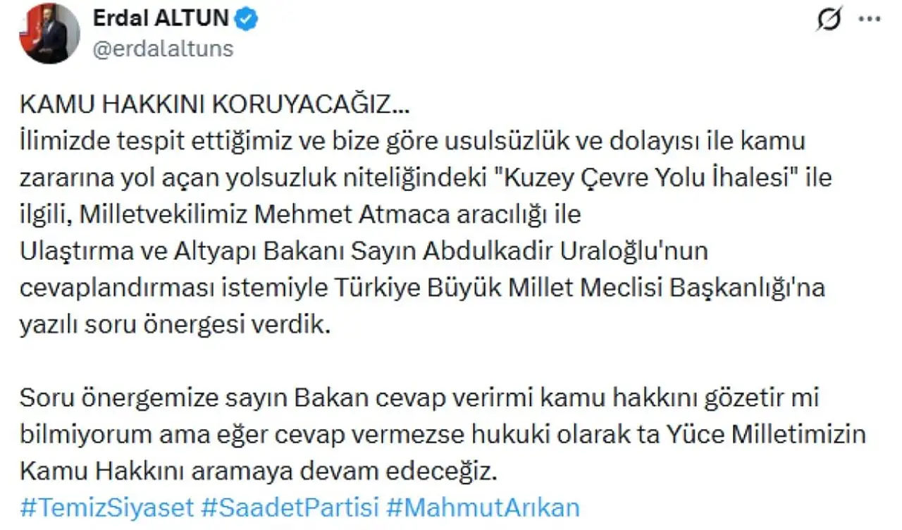 Milyarlık Kuzey Çevre Yolu ihalesi meclis gündeminde
