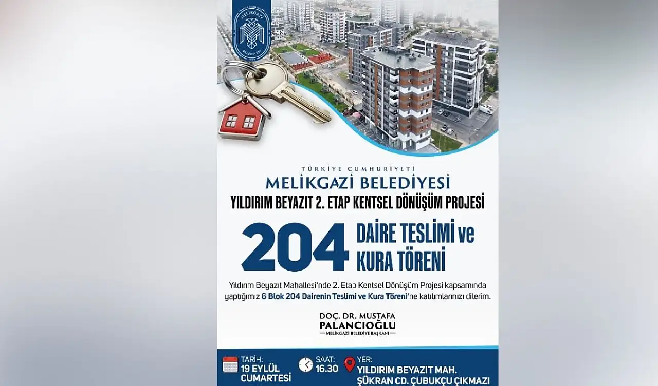 Melikgazi'de teslim zamanı! 204 yeni daire sahiplerini bulacak