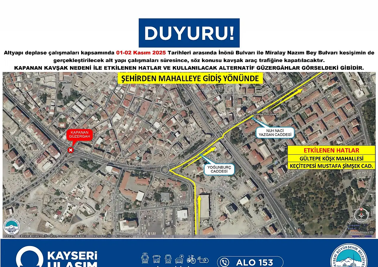 Sürücülere uyarı geldi: Kayseri'de o yol 2 günlüğüne kapatılacak