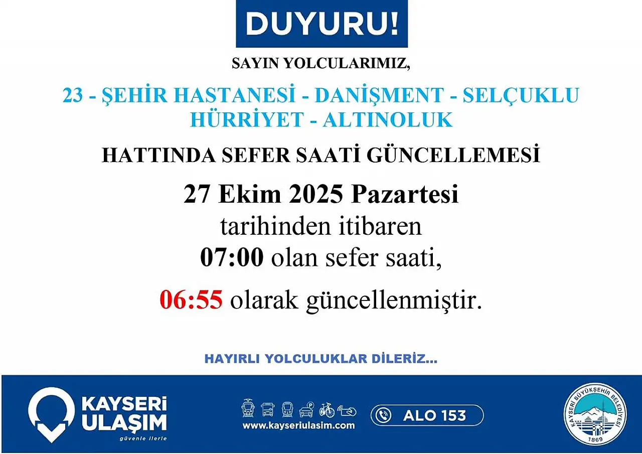 Dikkat! 4 hatta sefer saatleri güncellendi