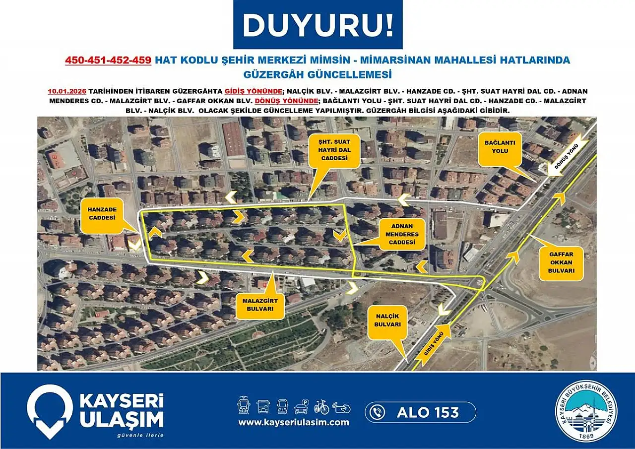 Kayseri'nin yoğun mahallelerinde otobüs güzergahları yenilendi