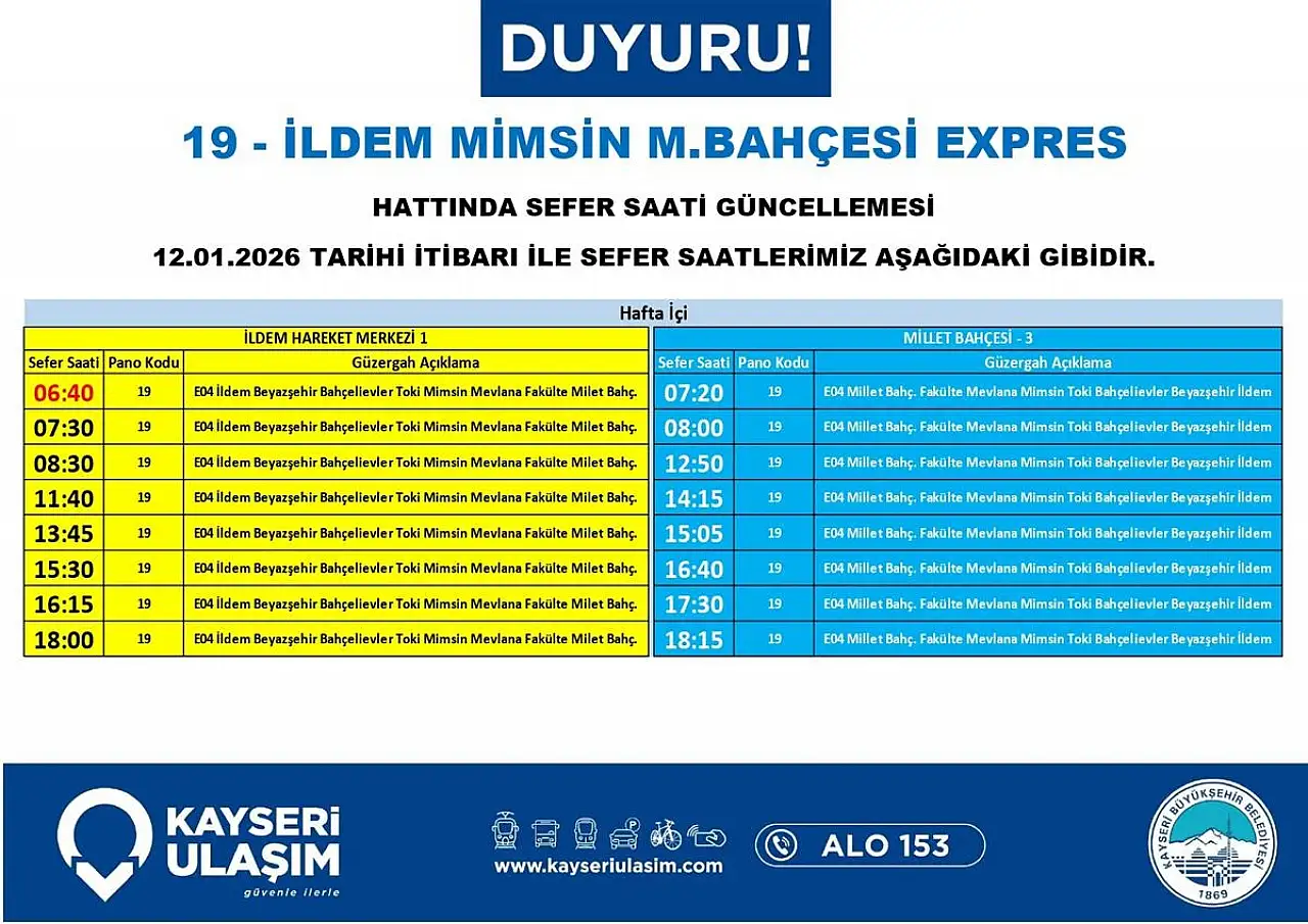 Kayseri'nin yoğun mahallelerinde otobüs güzergahları yenilendi