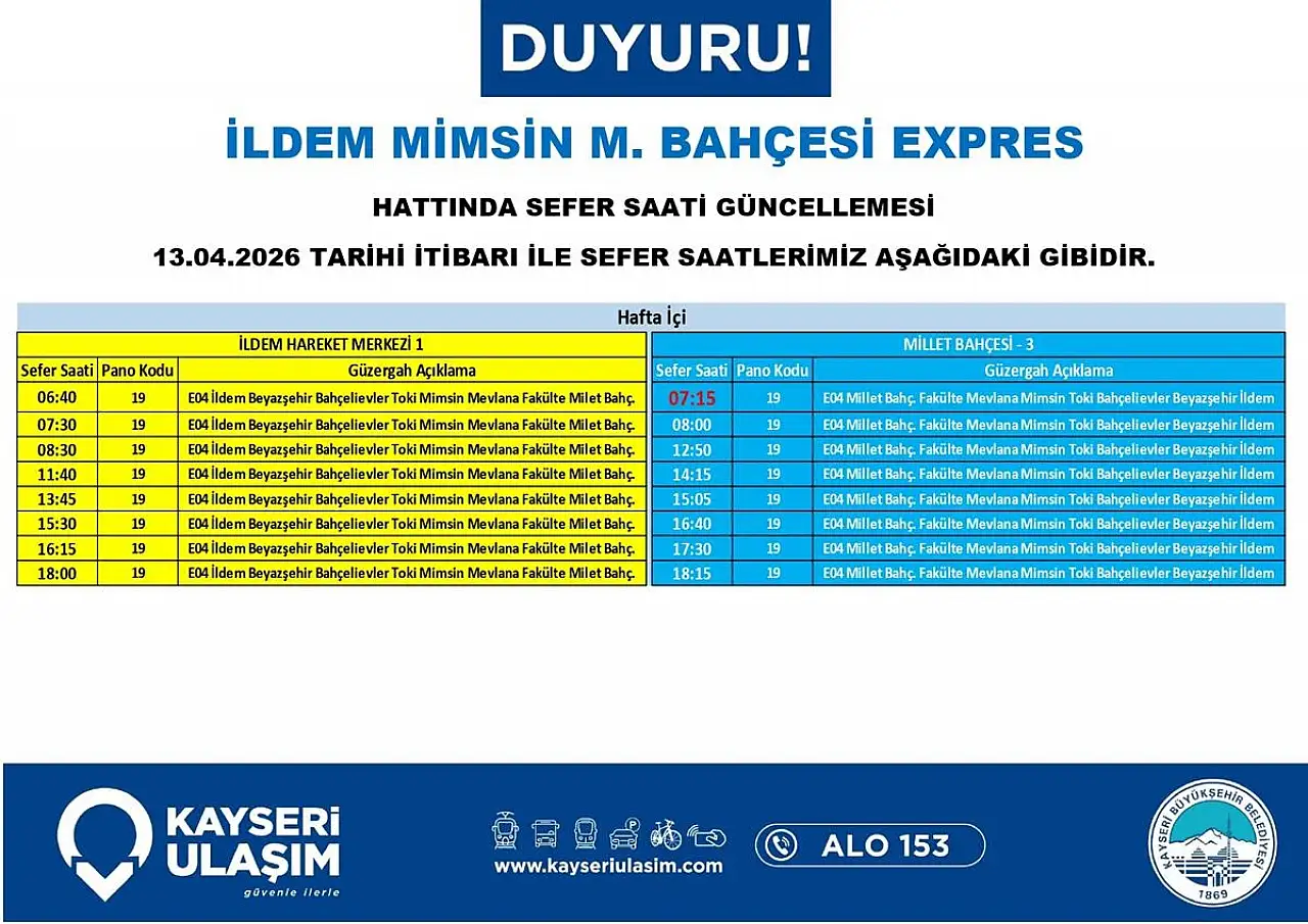 Kayseri'de toplu taşımada yeni dönem başladı! Hatlar ve saatler değişti