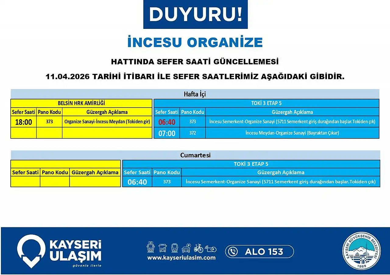 Kayseri'de toplu taşımada yeni dönem başladı! Hatlar ve saatler değişti