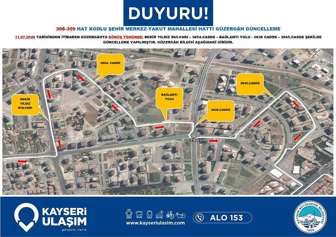 Kayseri Ulaşım yeni güzergah ve saatlerini duyurdu