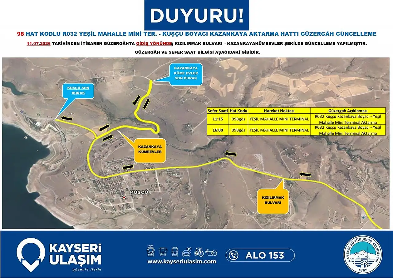 Kayseri Ulaşım yeni güzergah ve saatlerini duyurdu