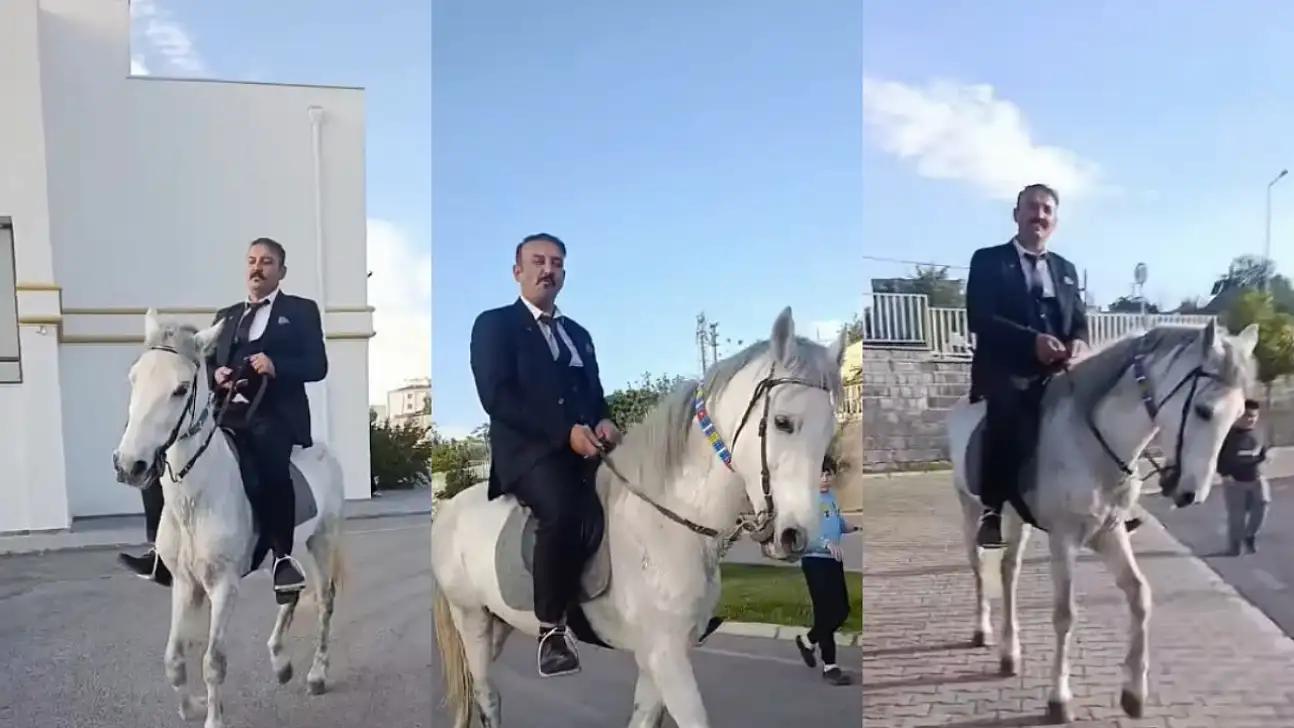 Kayseri'nin beyaz atlı muhtarı! Görenler şaşırdı