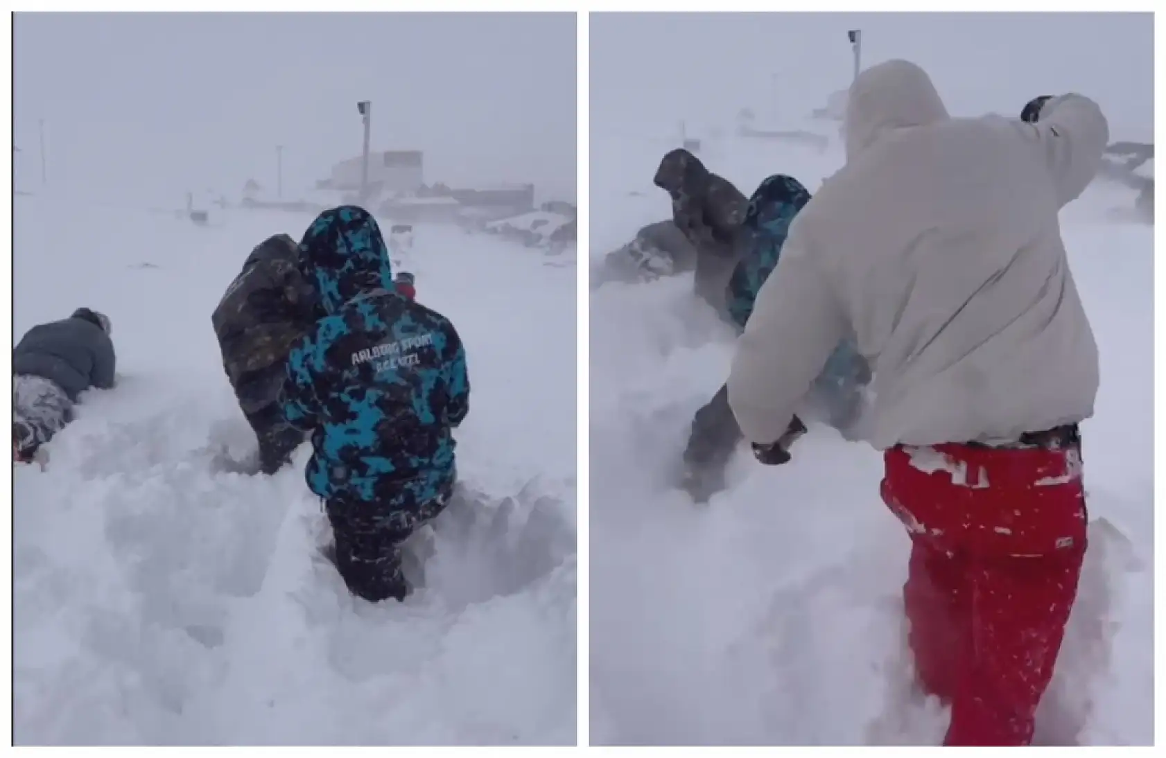 Erciyes'te dikkat çeken görüntü! Karda yürüyemeyince çareyi yüzmede buldular!