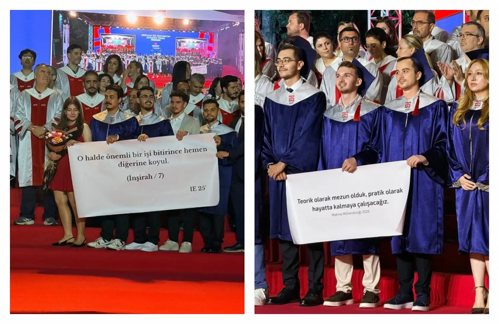 Abdullah Gül Üniversitesi mezuniyet töreninde öğrencilerden manidar pankartlar
