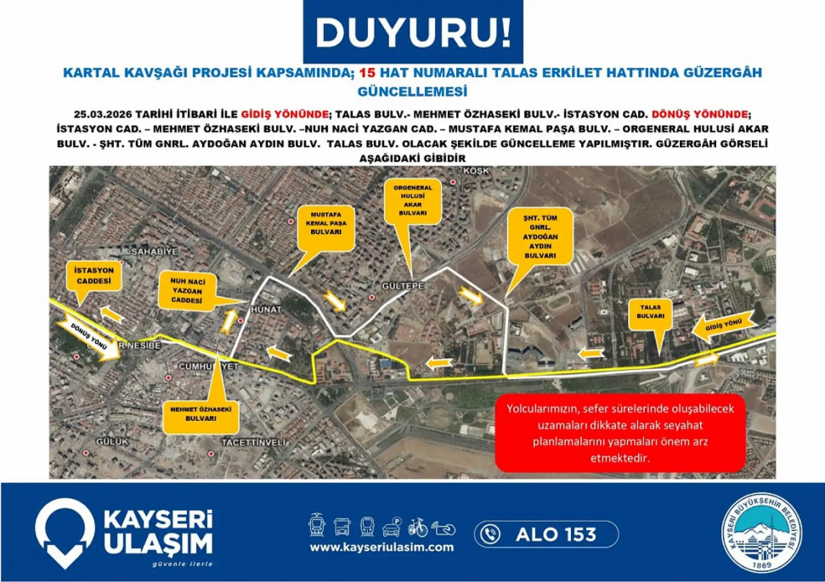Başkan Büyükkılıç duyurdu: İşte Kartal Kavşağı'nı kullanan otobüsler için alternatif yollar