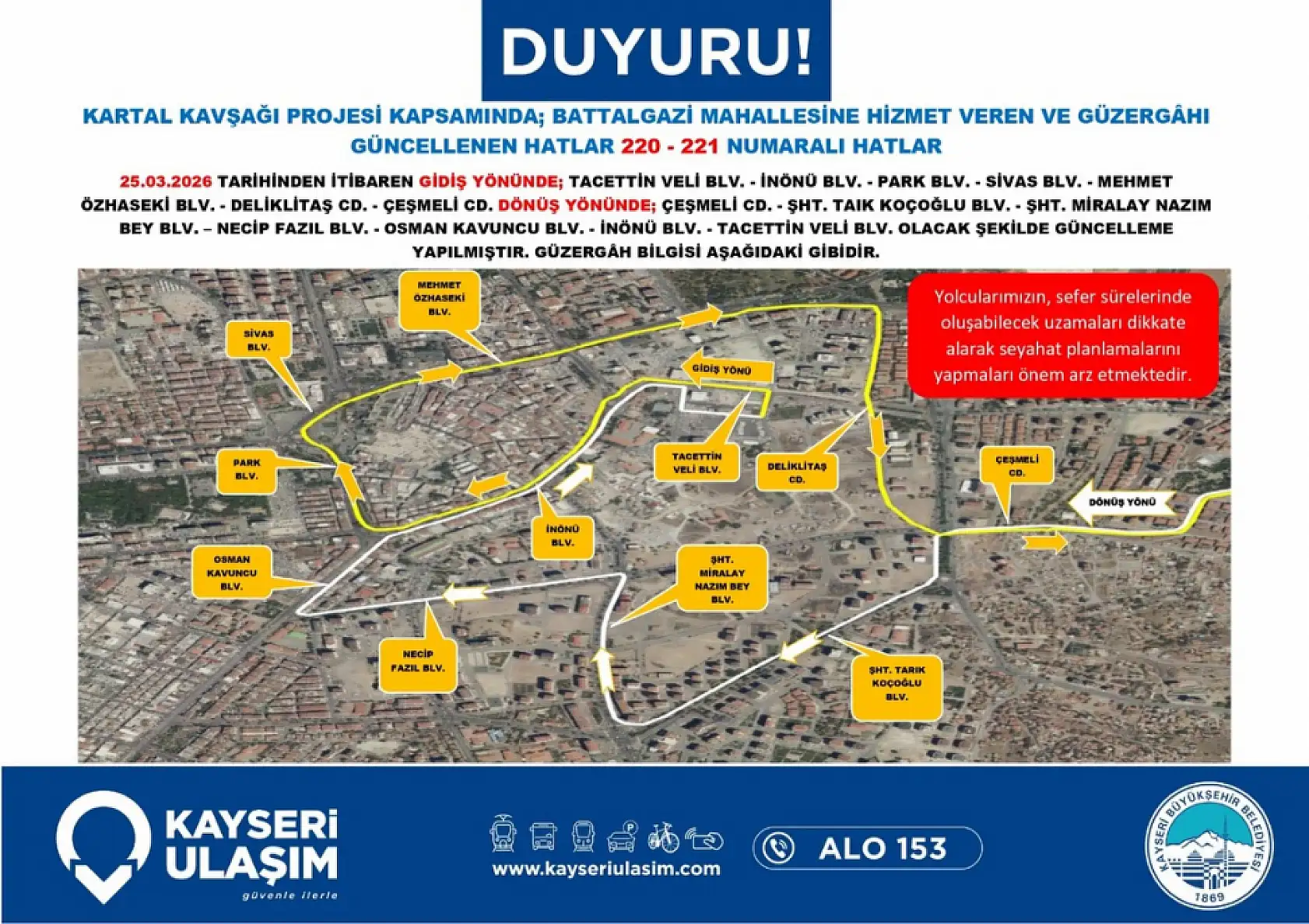 Başkan Büyükkılıç duyurdu: İşte Kartal Kavşağı'nı kullanan otobüsler için alternatif yollar