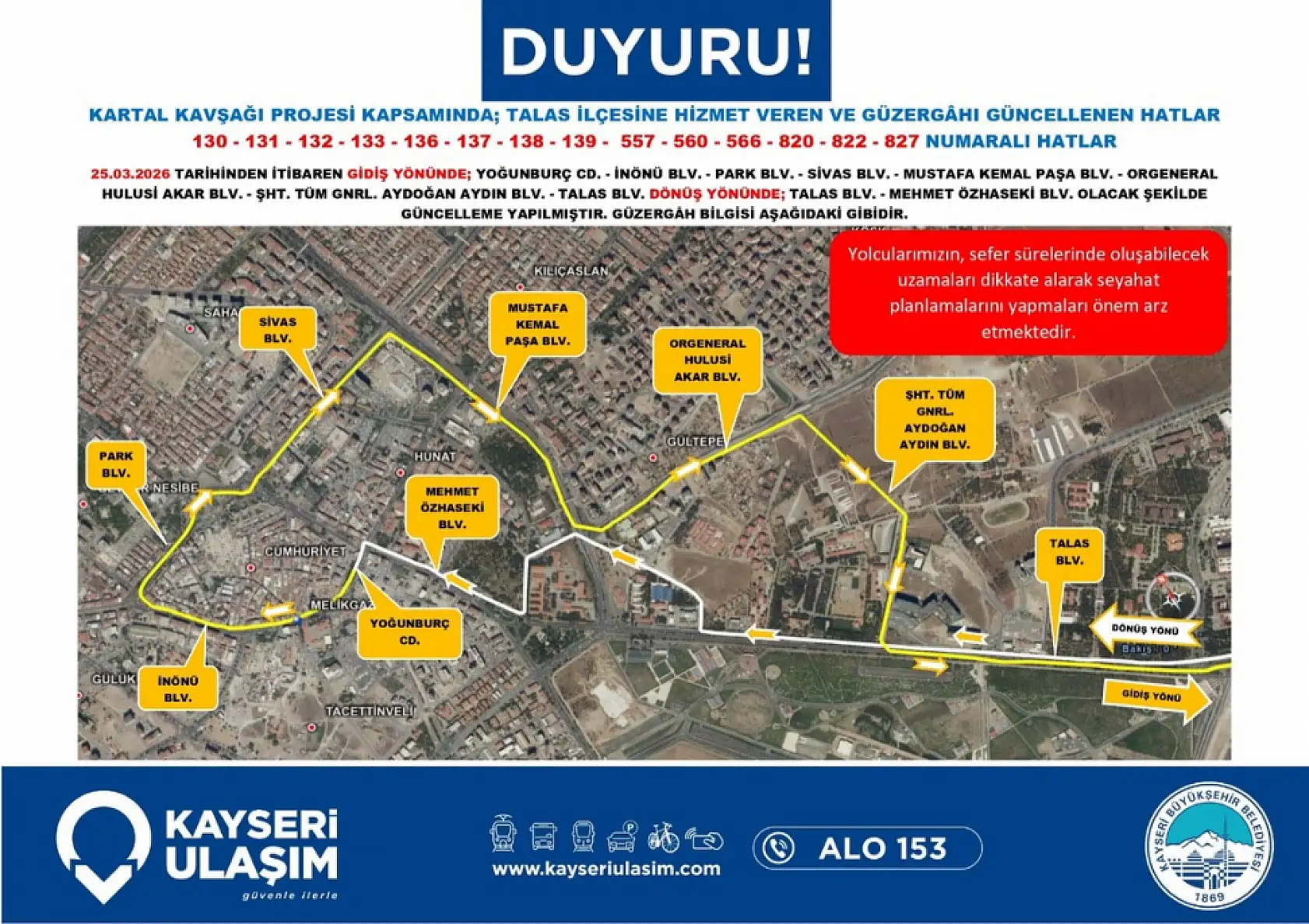 Başkan Büyükkılıç duyurdu: İşte Kartal Kavşağı'nı kullanan otobüsler için alternatif yollar