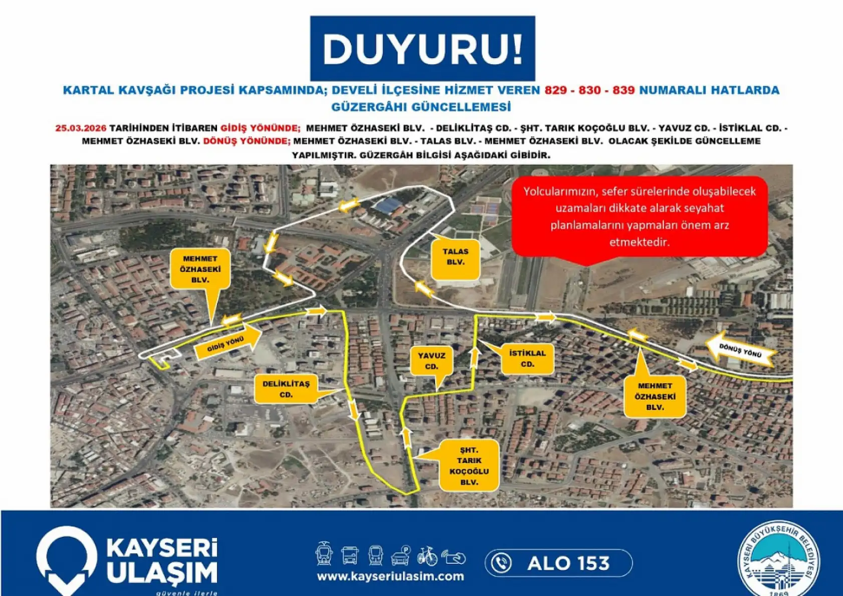Başkan Büyükkılıç duyurdu: İşte Kartal Kavşağı'nı kullanan otobüsler için alternatif yollar