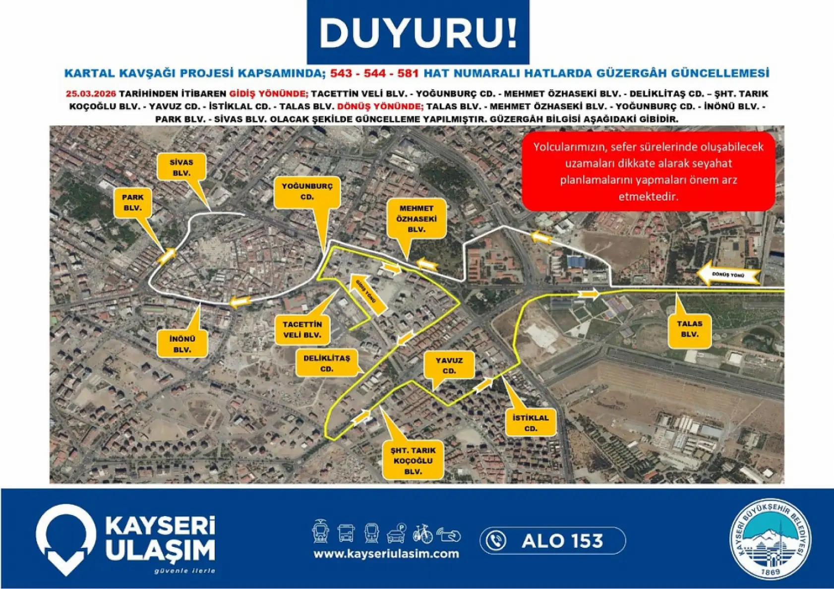 Başkan Büyükkılıç duyurdu: İşte Kartal Kavşağı'nı kullanan otobüsler için alternatif yollar