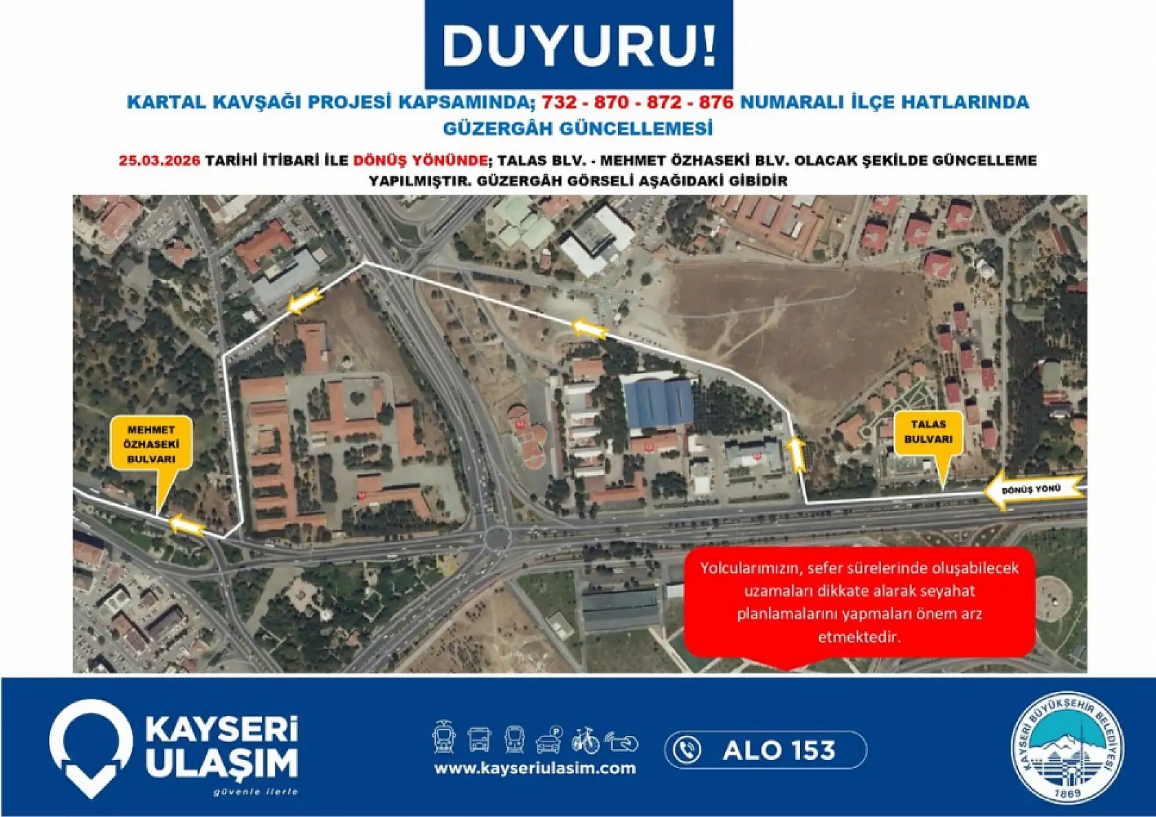 Başkan Büyükkılıç duyurdu: İşte Kartal Kavşağı'nı kullanan otobüsler için alternatif yollar