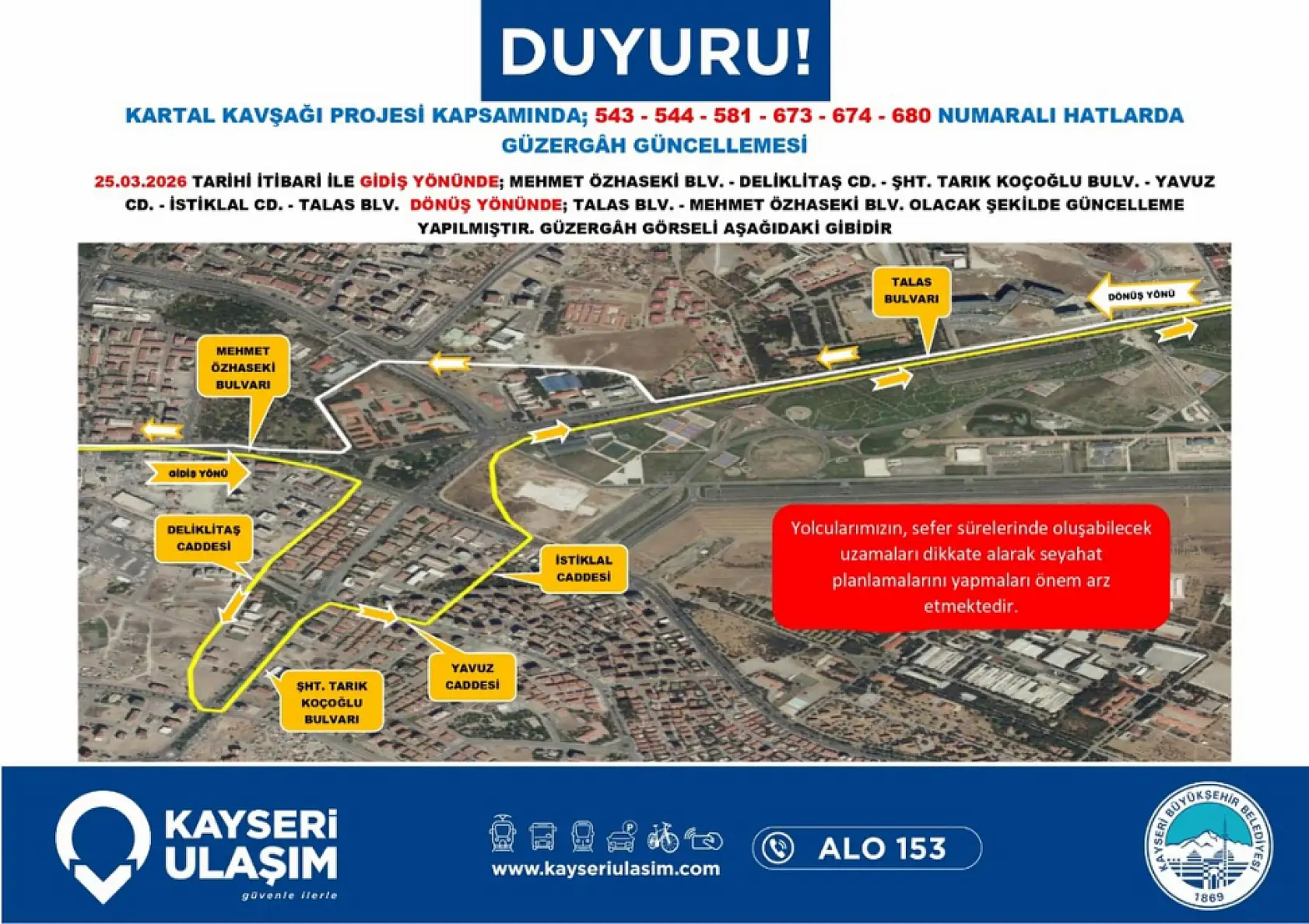 Başkan Büyükkılıç duyurdu: İşte Kartal Kavşağı'nı kullanan otobüsler için alternatif yollar