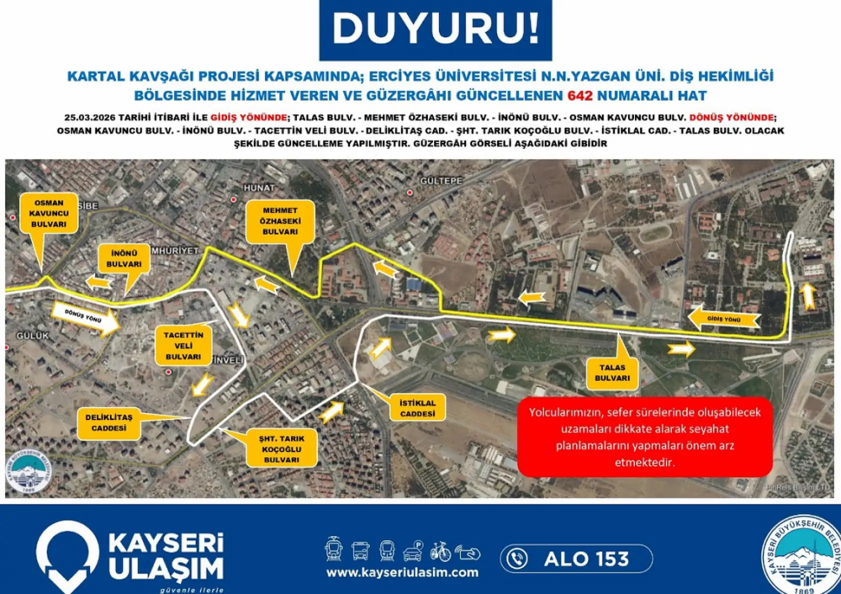 Başkan Büyükkılıç duyurdu: İşte Kartal Kavşağı'nı kullanan otobüsler için alternatif yollar