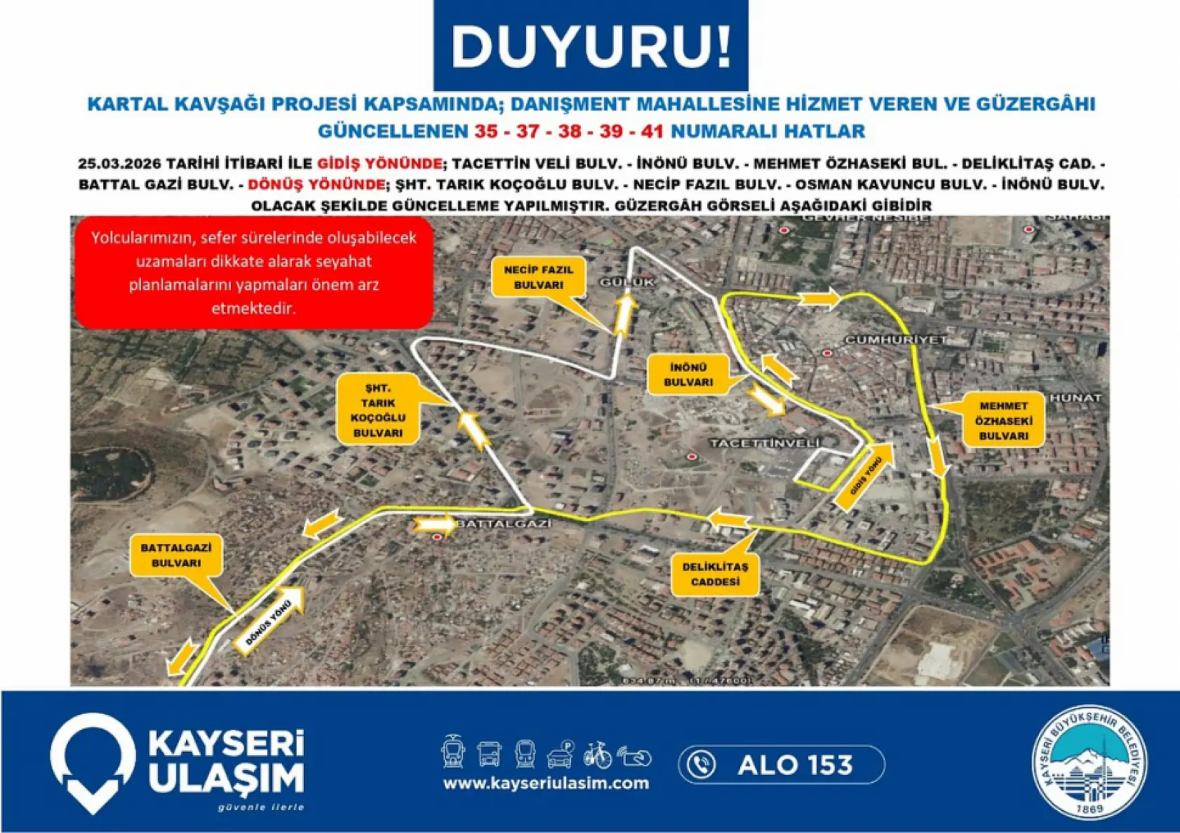 Başkan Büyükkılıç duyurdu: İşte Kartal Kavşağı'nı kullanan otobüsler için alternatif yollar