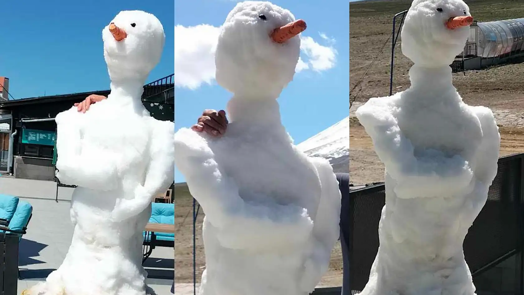 Bu da oldu! Kayseri'de Mayıs ayında kardan adam yaptılar!